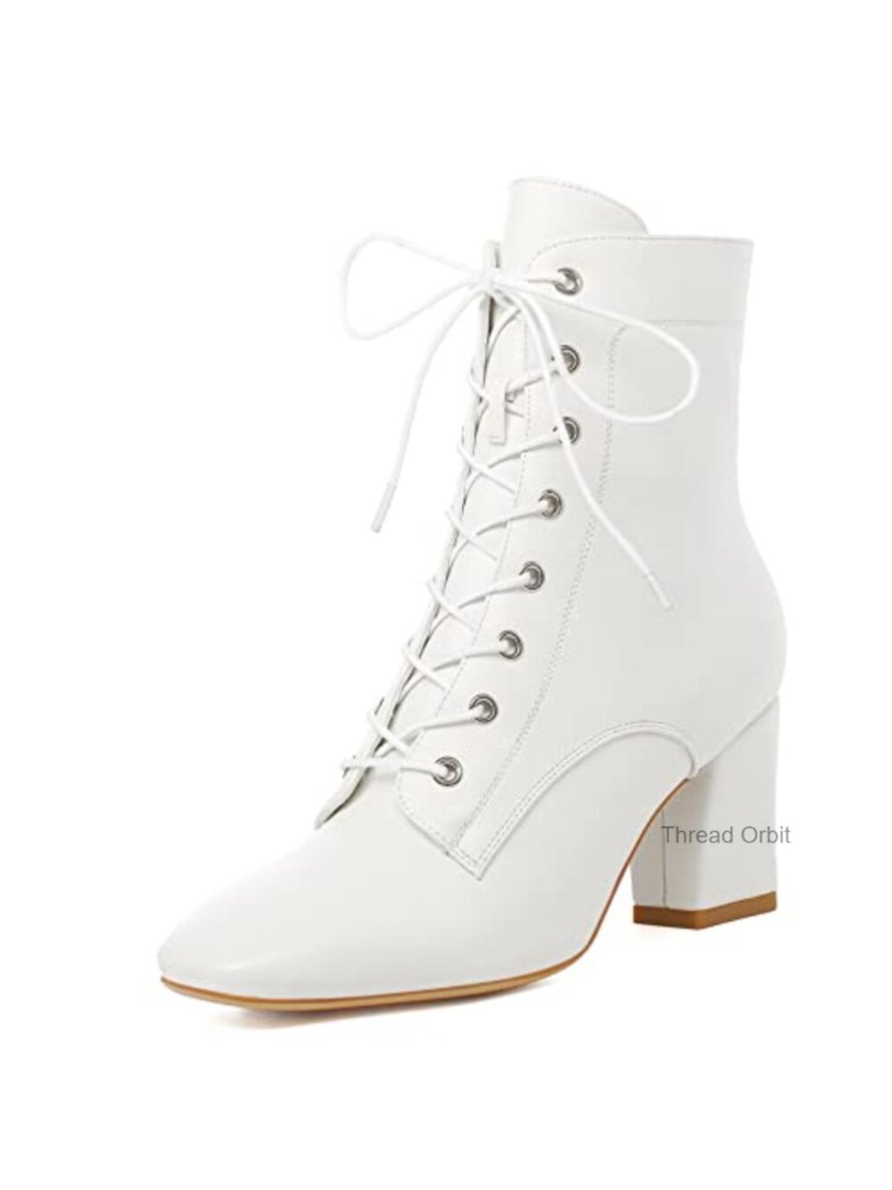 Square Toe Chunky Heel Ankle Boots Lace Up Block Heel Booties Side Zipper